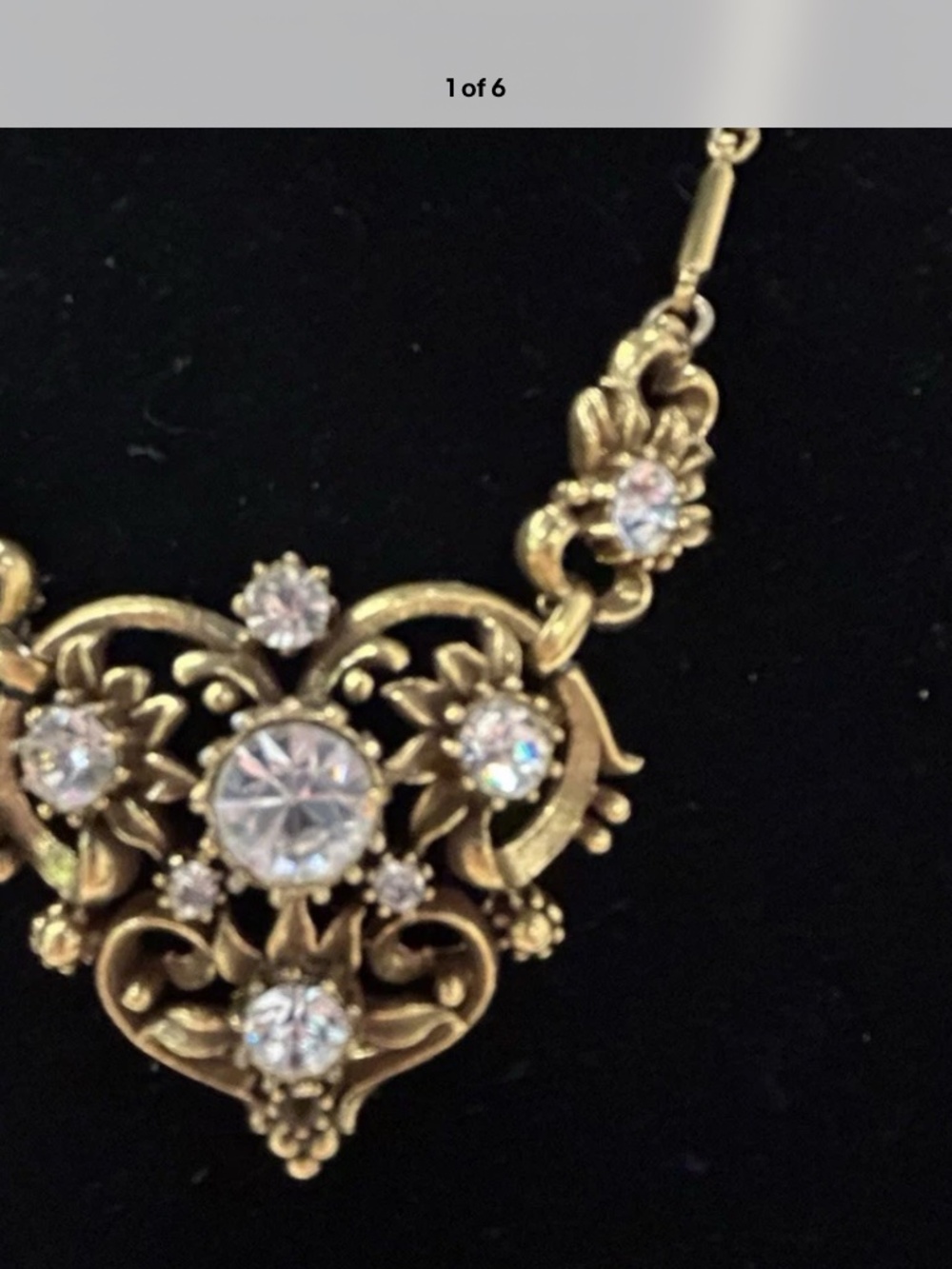 Vintage Coro gold tone filigree heart necklace - Picture 2 of 5